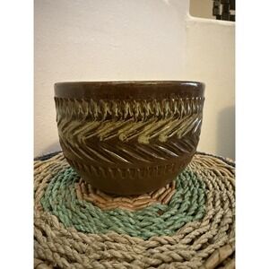 Vintage Brown Glazed Textured Ceramic Planter Pot 4" tall